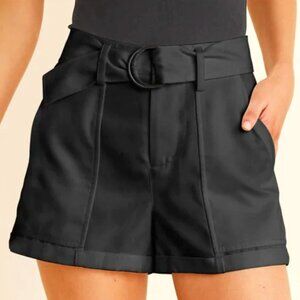 VENUS Black High Waist Belted Shorts